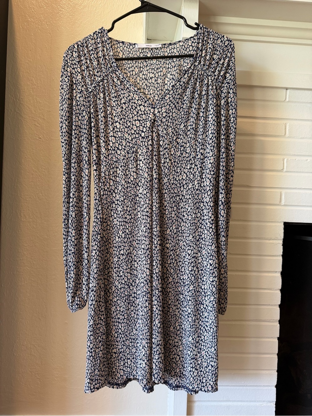 MNG Mango Floral Long Sleeve Mini Dress Size Medium Blue Pink